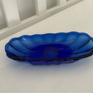 MCM vintage Anchor Hocking cobalt blue glass banana split or relish